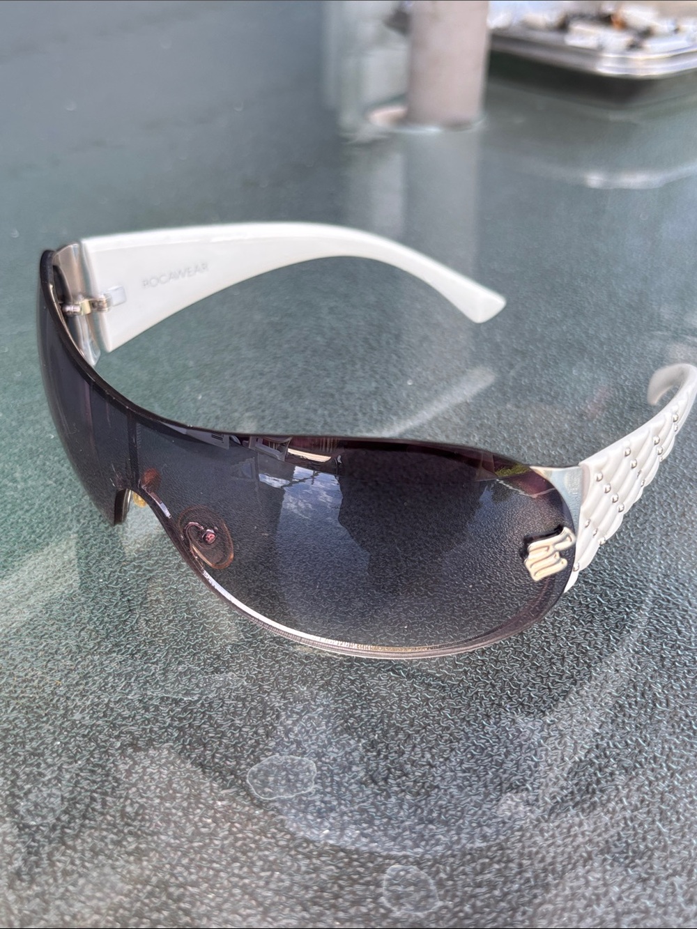 Rocawear R338 White Frame Shield Sunglasses with Smoke Lenses